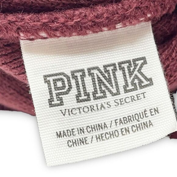 Victoria’s Secret Pink PINK Maroon Cream Pom Beanie Hat Acrylic OSFM Cold Winter - Picture 5 of 7
